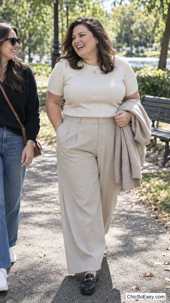 Short-Sleeve Cream Knit With Stone Trousers
