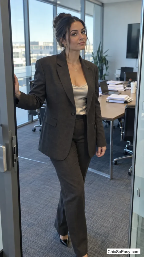 Silk Cami Under a Wool Blazer