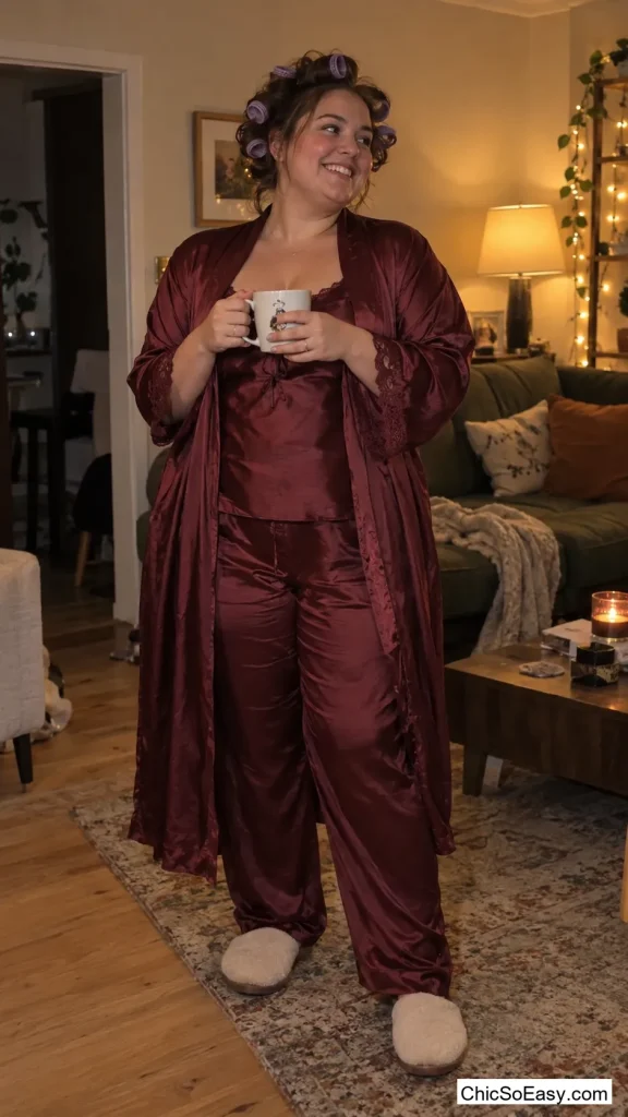 Silk Pajama Set and Foam Curlers