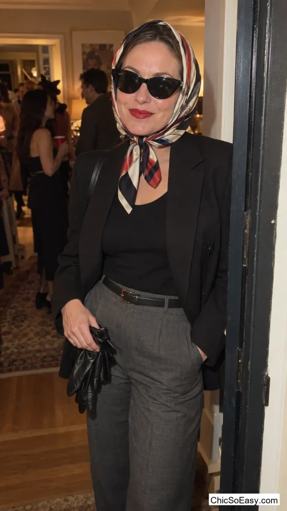 Silk Scarf and Cat-Eye Sunglasses