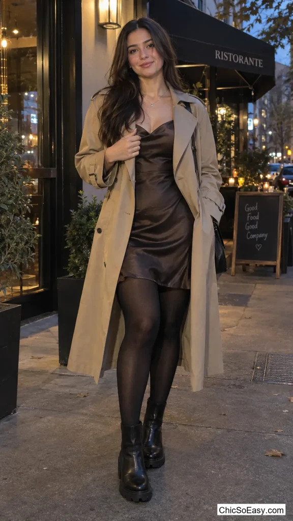 Silk Slip Dress Under a Trench Coat