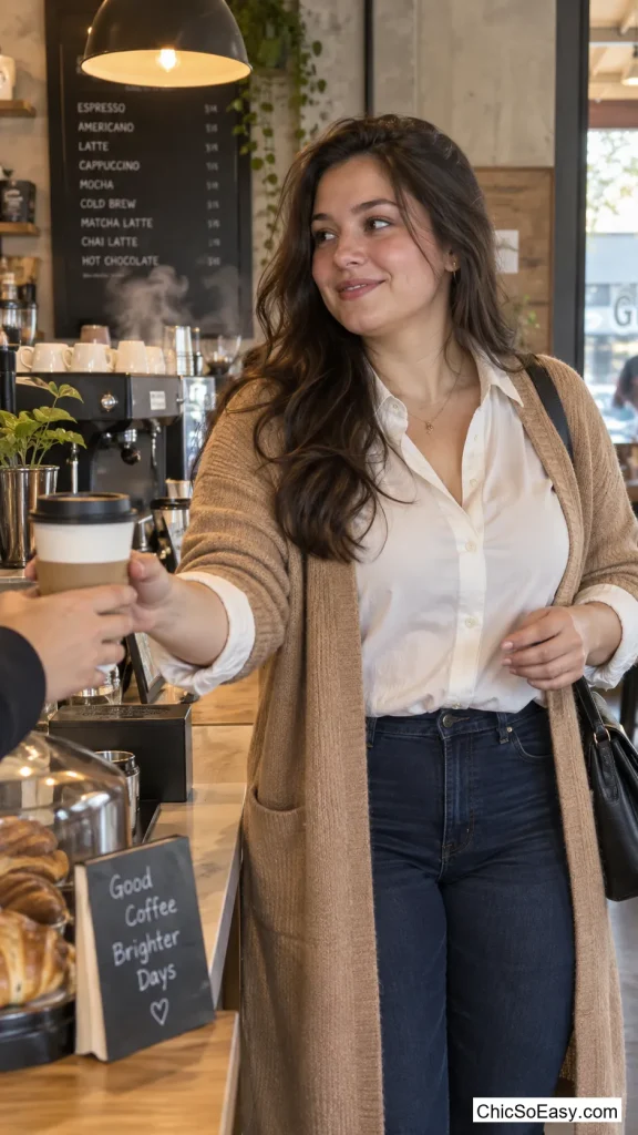 Sleeves Rolled and Half-Tucked Under the Cardigan