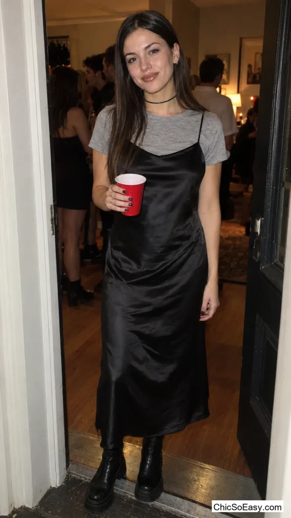 Slip Dress Over a White Tee