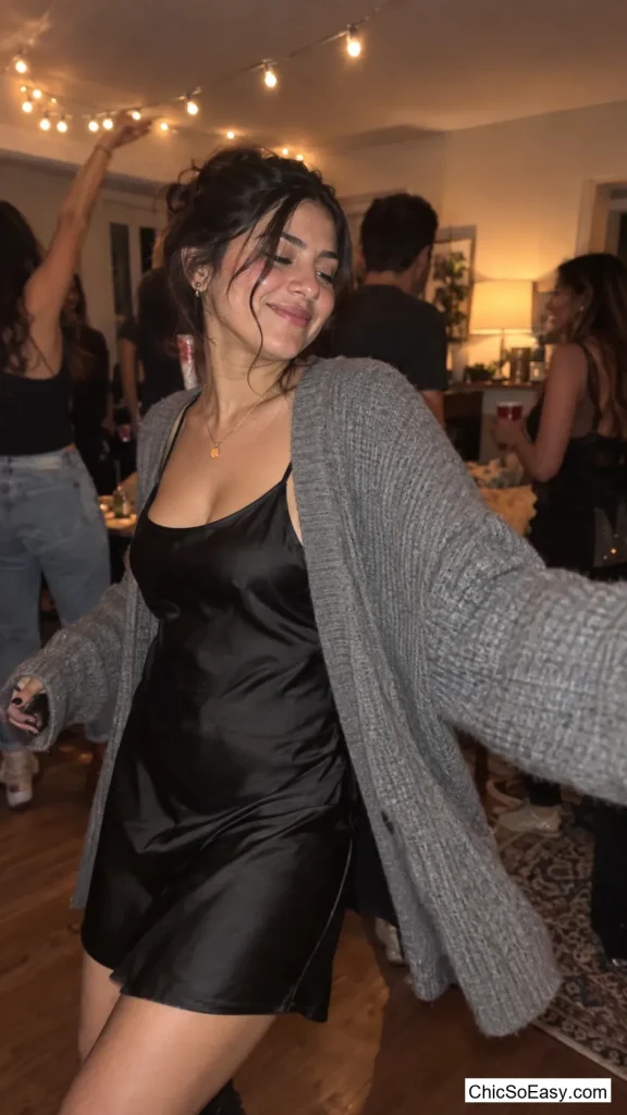 Slip Dress Under an Oversized Cardigan