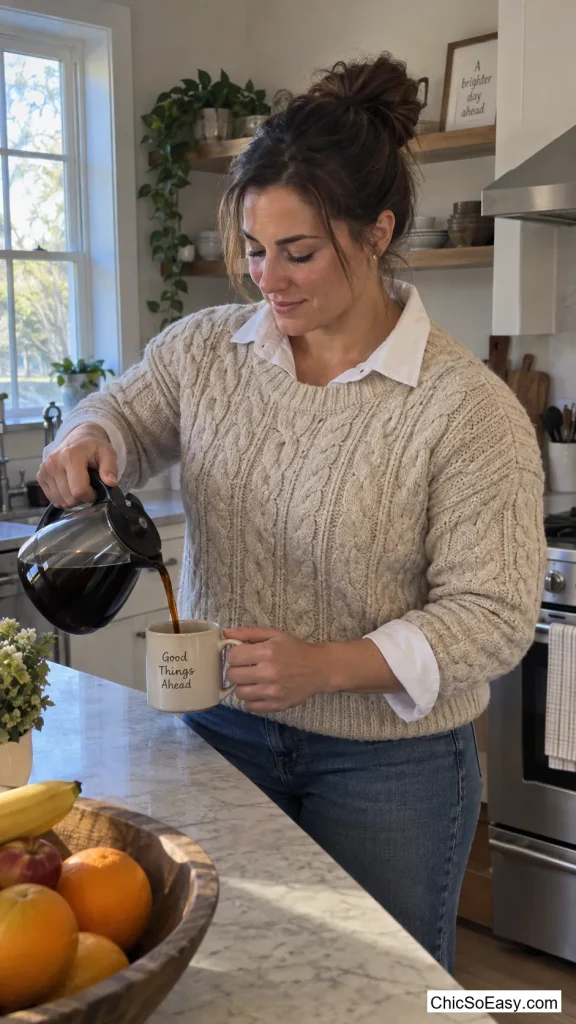 Soft Tee Under a Cable Knit