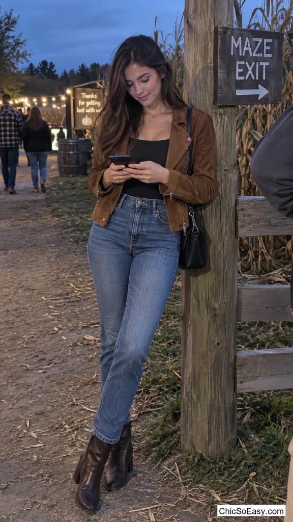 Suede Moto Jacket and Ribbed Bodysuit