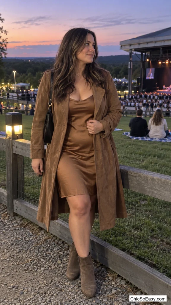 Suede Trench Coat Over a Slip Dress