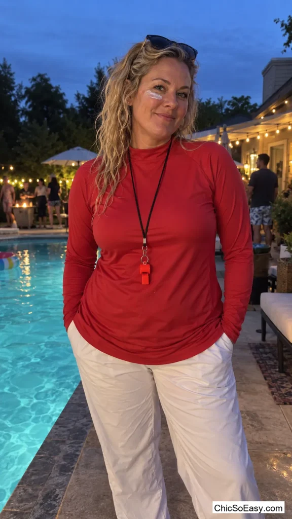 Sun-Bleached Lifeguard in a Red One-Piece