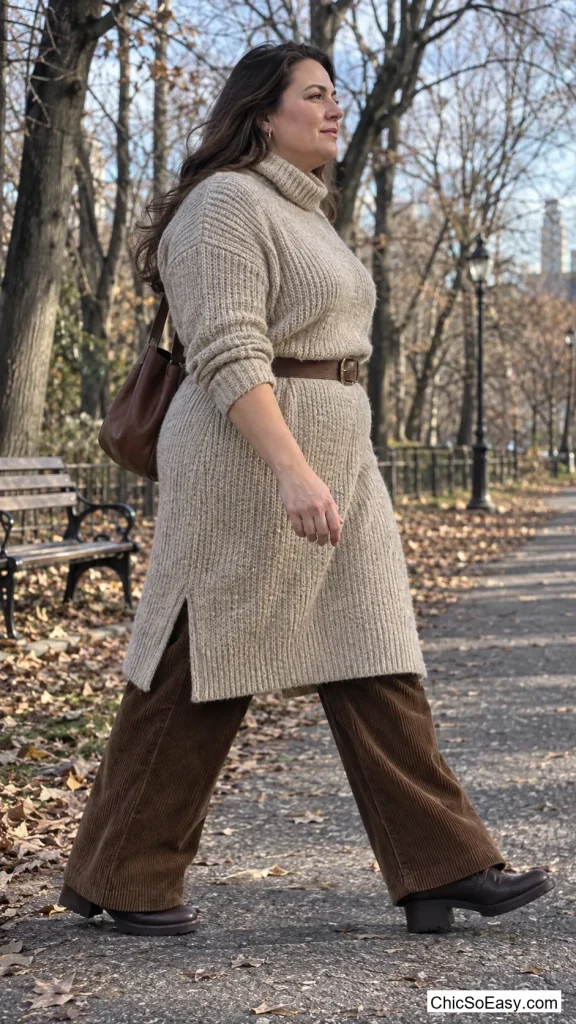 Sweater Dress Over Wide-Leg Cords