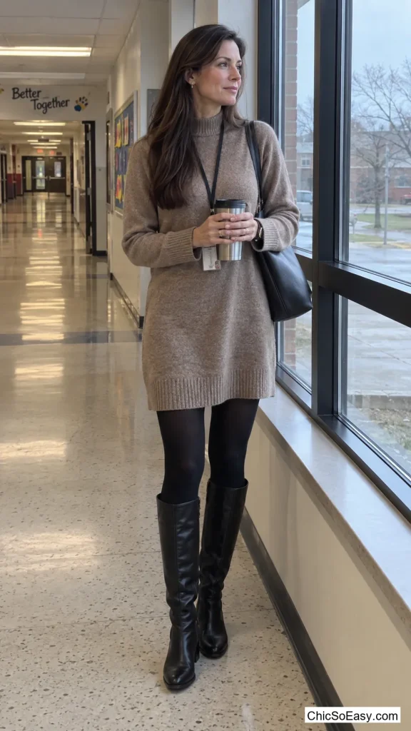 Sweater Dress With Knee-High Boots