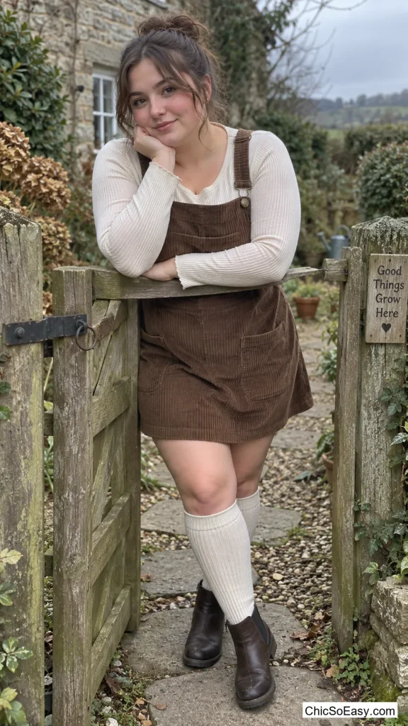 Thermal Long-Sleeve Under a Pinafore Dress with Knee Socks