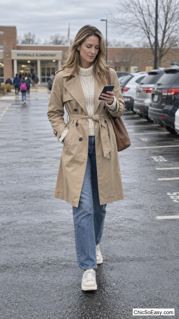 Trench Coat Worn as Indoor Layer