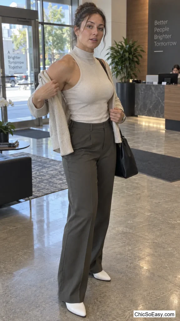 Turtleneck Tank Under an Open Cardigan