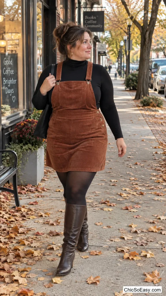 Turtleneck Under Corduroy Pinafore