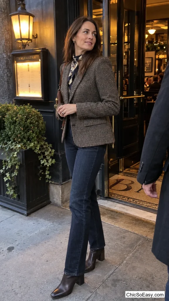 Tweed Blazer with a Silk Scarf
