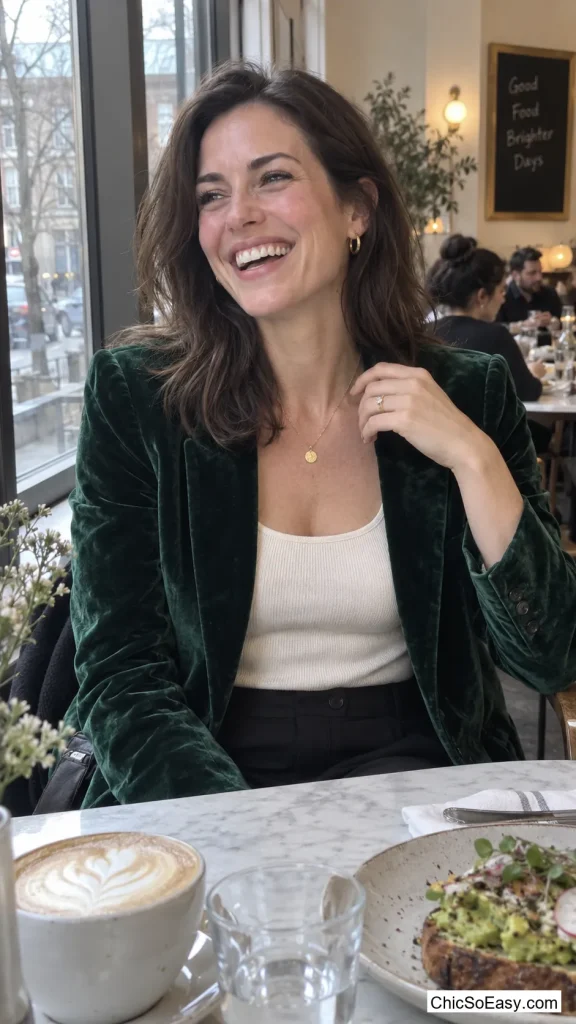 Velvet Blazer Over a Cashmere Tank and Tailored Trousers