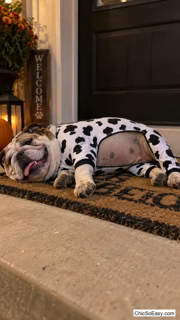 Ventilated Cow Print Onesie with Open Belly Panel