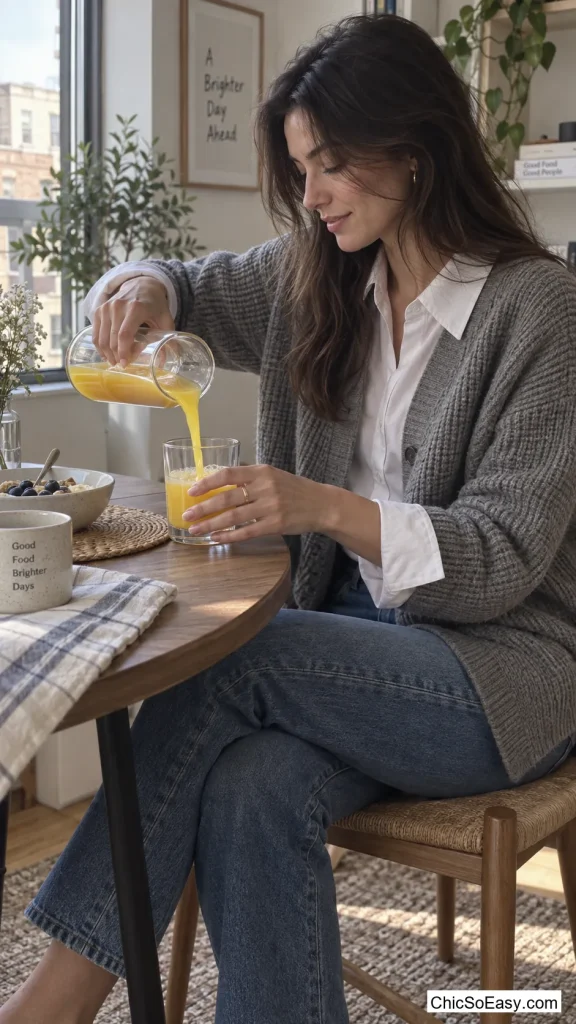 Waffle-Knit Cardigan Layered Over a Cotton Poplin Shirt
