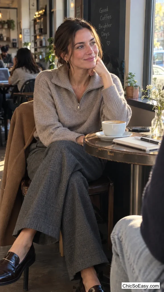 Wide-Leg Trousers with a Half-Zip