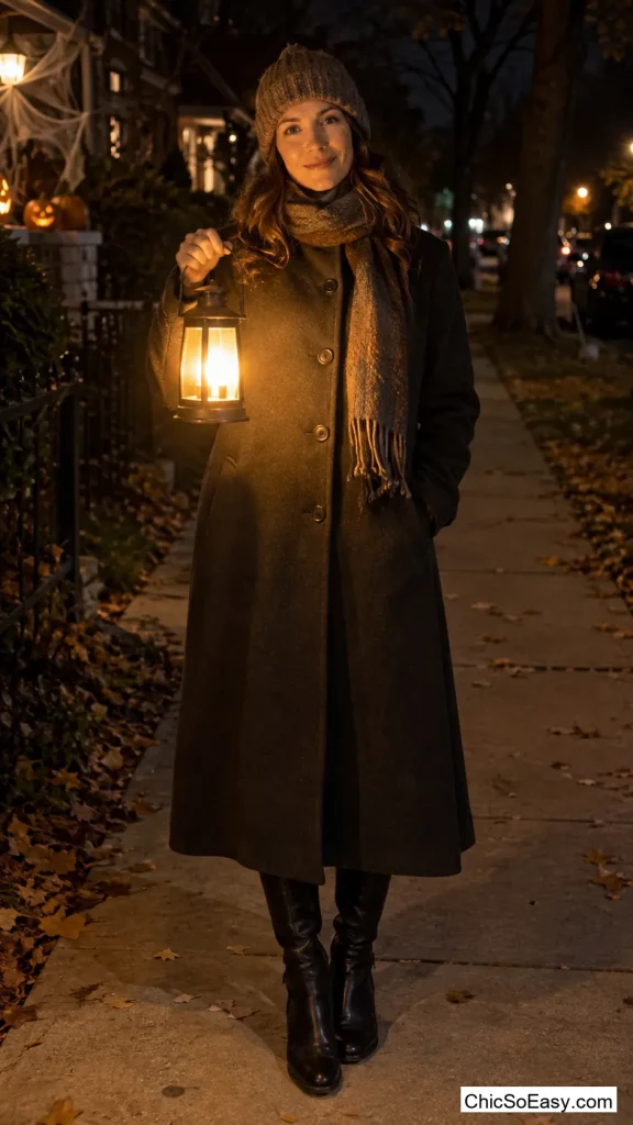 Wool Coat, Boots, and a Lantern
