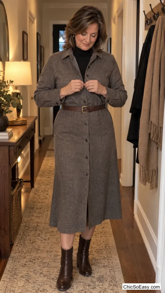 Wool Shirtdress Over a Turtleneck
