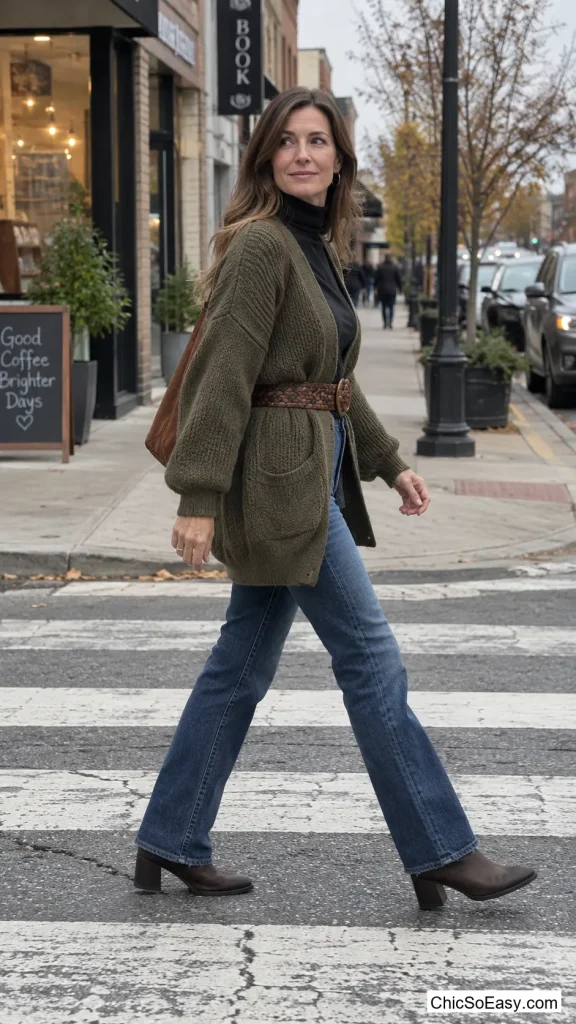 Woven Belt Over Long Cardigan